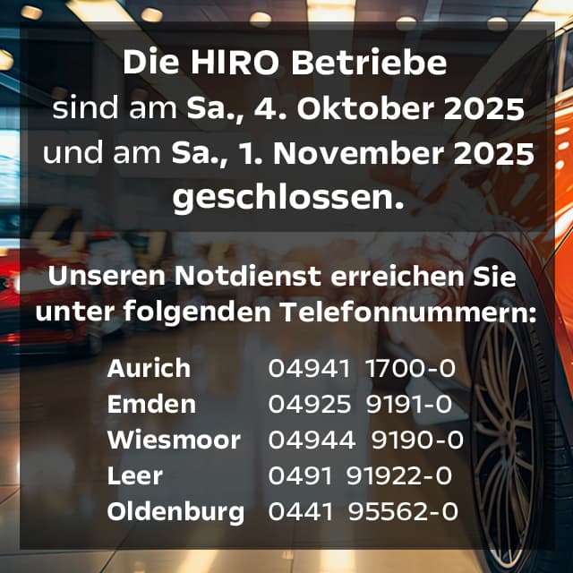 Unsere Betriebe sind am 4. Oktober und 1. November geschlossen.
